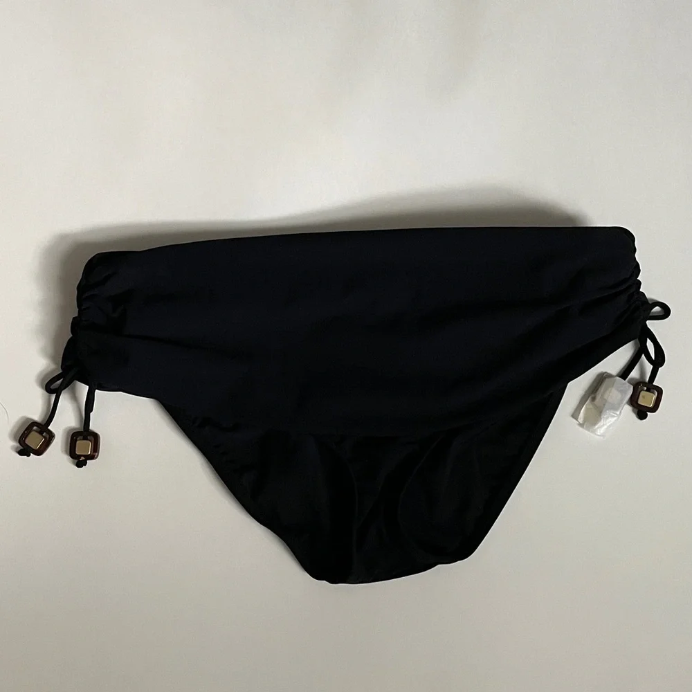 Gottex Profile Swimsuit Bottom Black Fold Waist Side Accents Beach Coastal